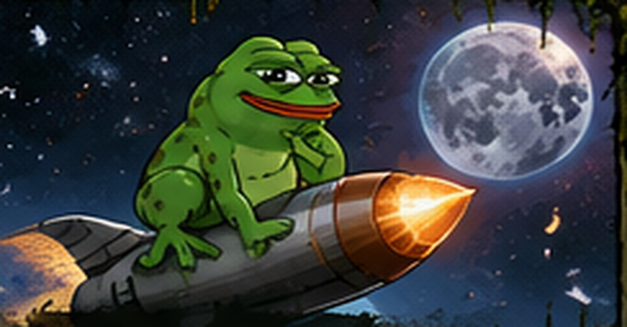 Pepe rides toward the moon